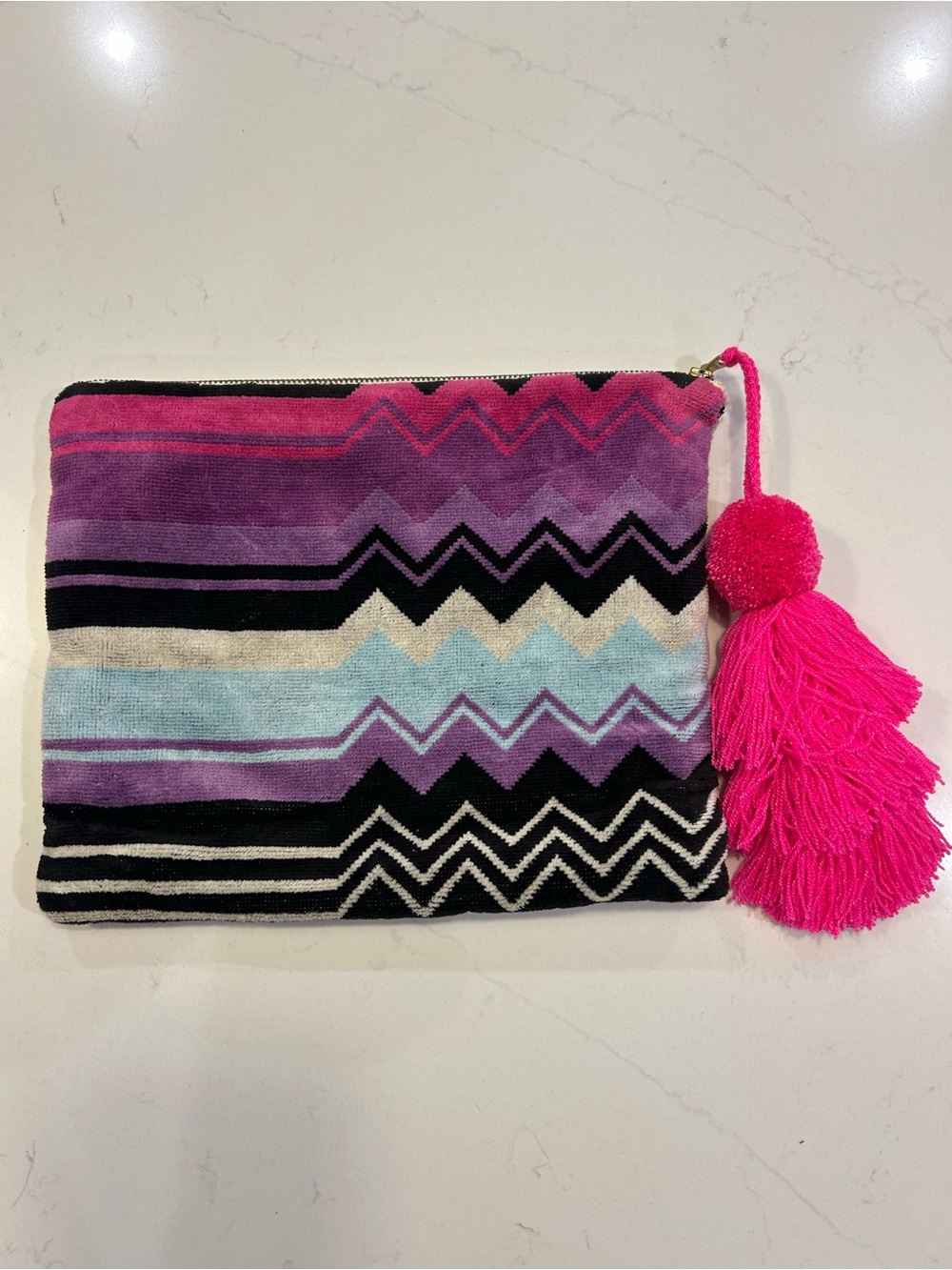 Upcycled Missoni towel clutch.